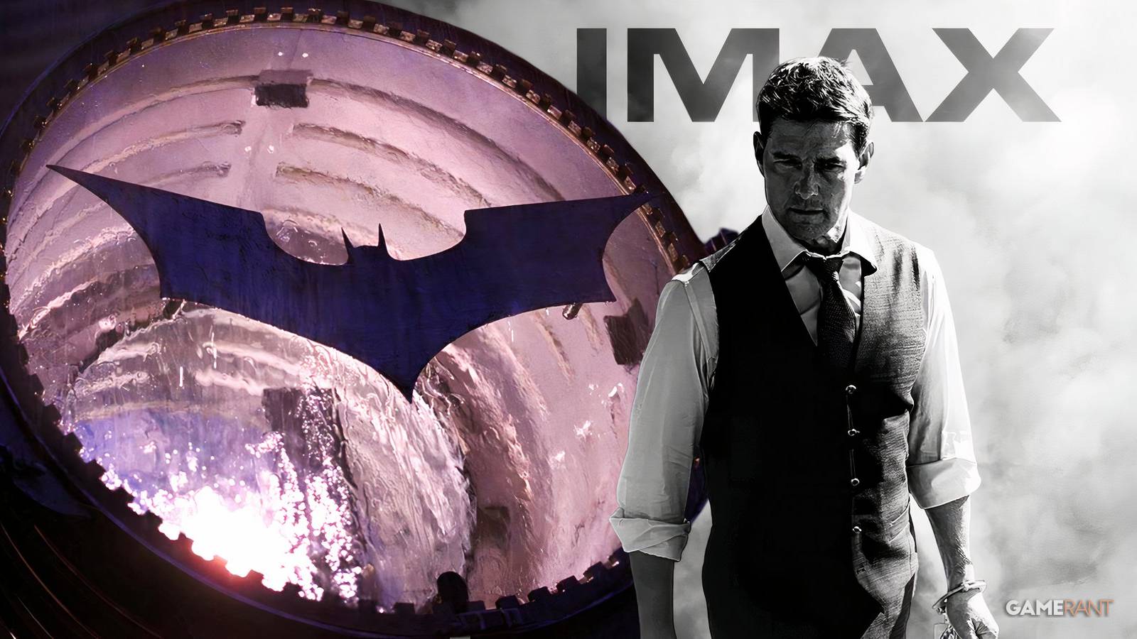 bat signal in the dark knight, tom cruise as ethan hunt in mission impossible, imax logo