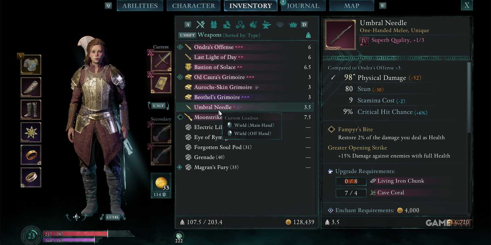 umbral needle stats in avowed