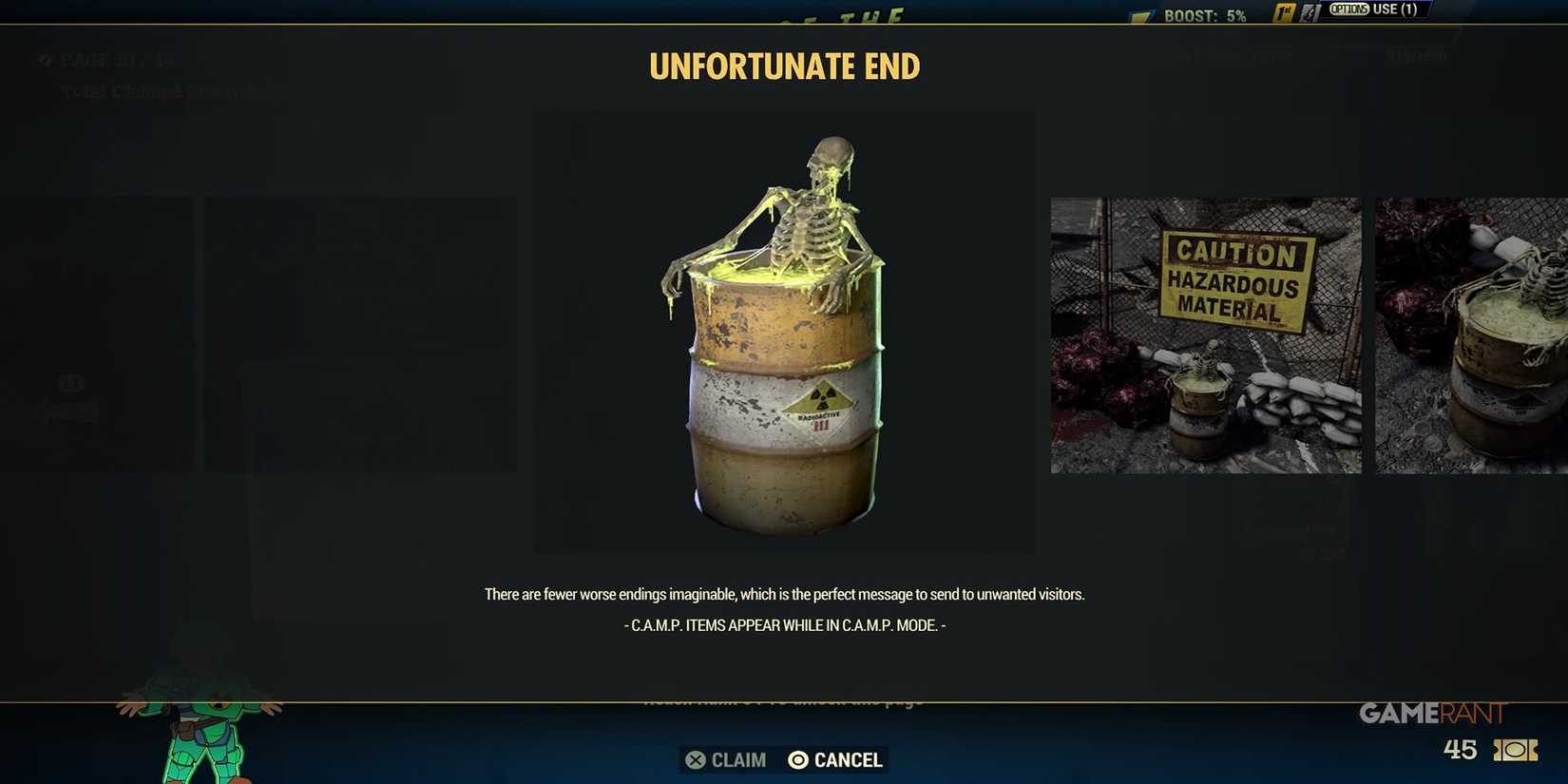 Unfortunate End Reward Fallout 76