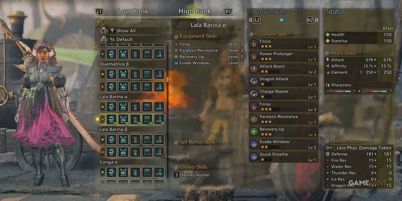 The female version Lala Barina armor in Monster Hunter Wilds