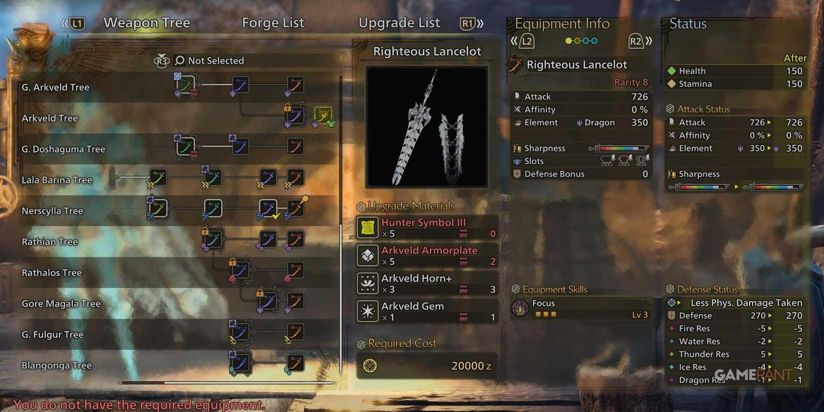 Righteous Lancelot recipe in Monster Hunter Wilds