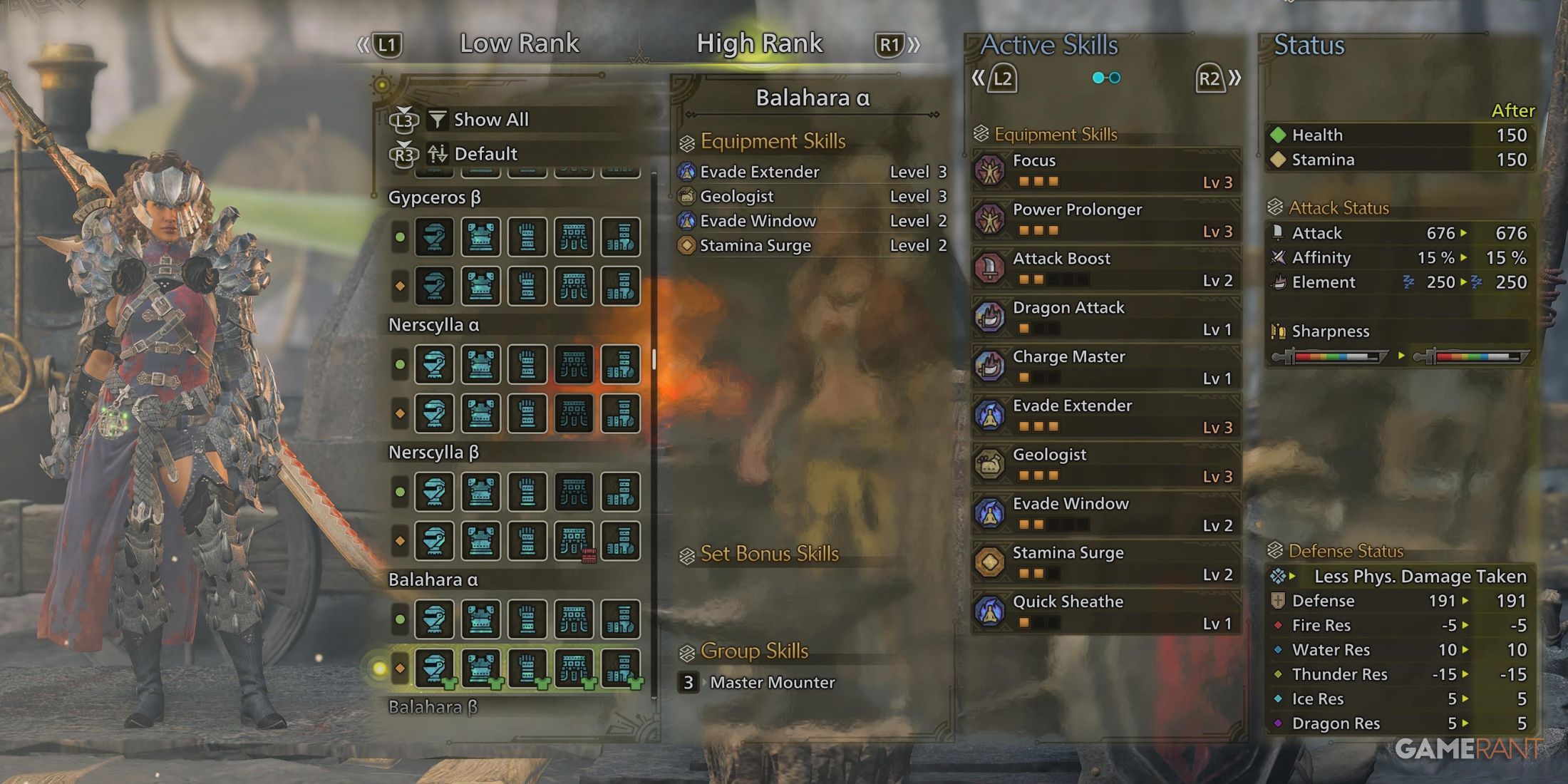 The female version of the Balahara set in Monster Hunter Wilds