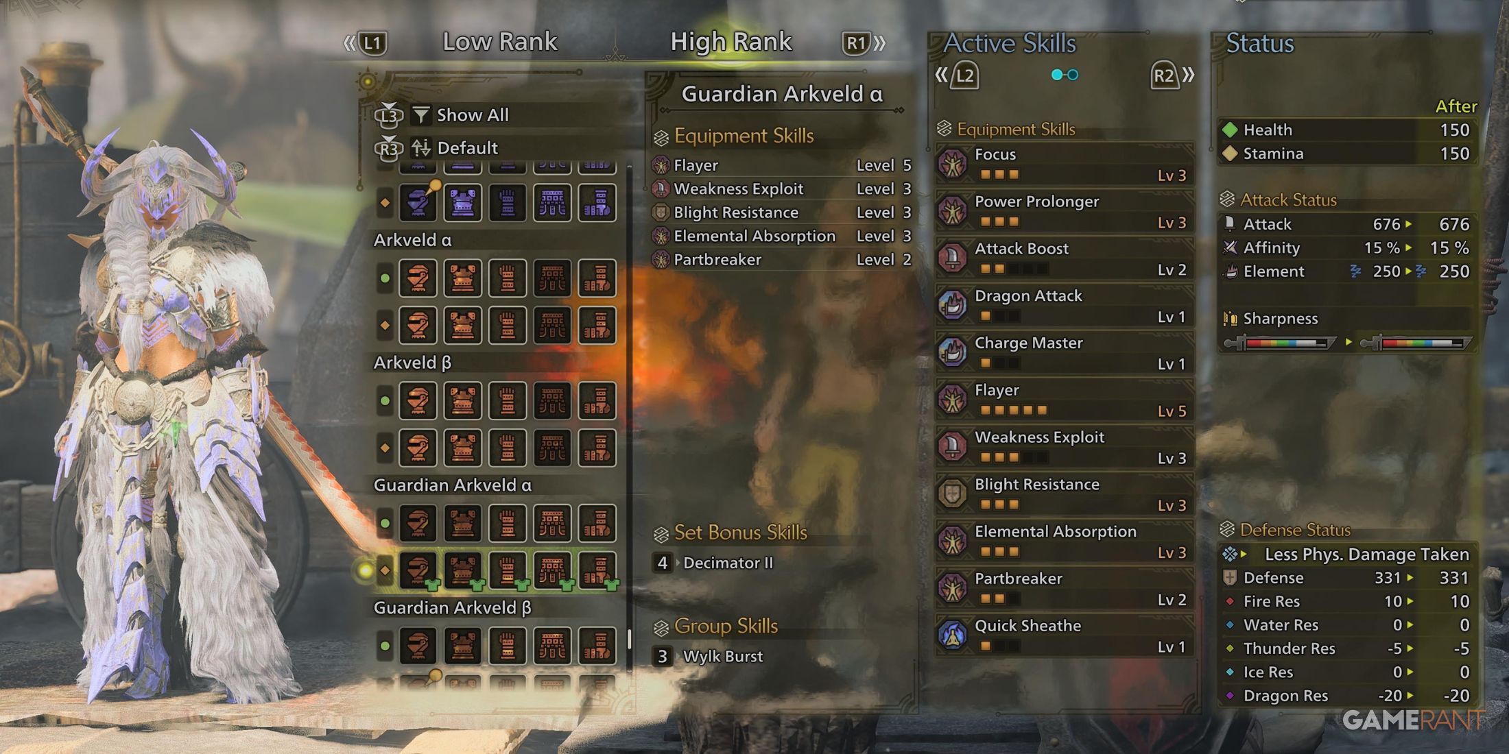 The female version of Guardian Arkveld Armor in Monster Hunter Wilds