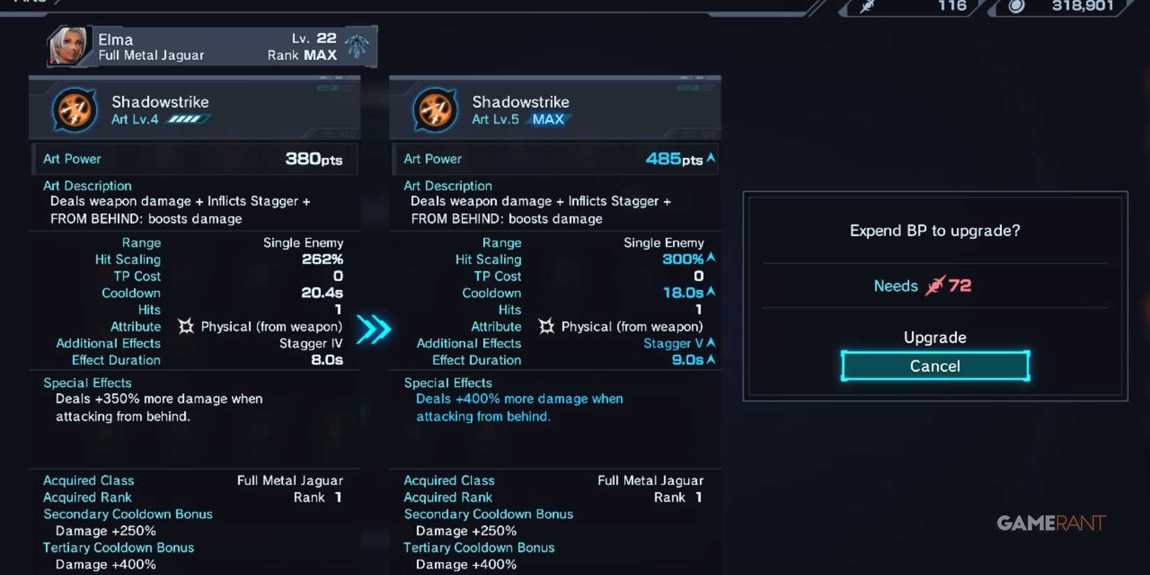 Upgrading Skill Arts to improve damage and cooldowns in Xenoblade Chronicles X Definitive Edition