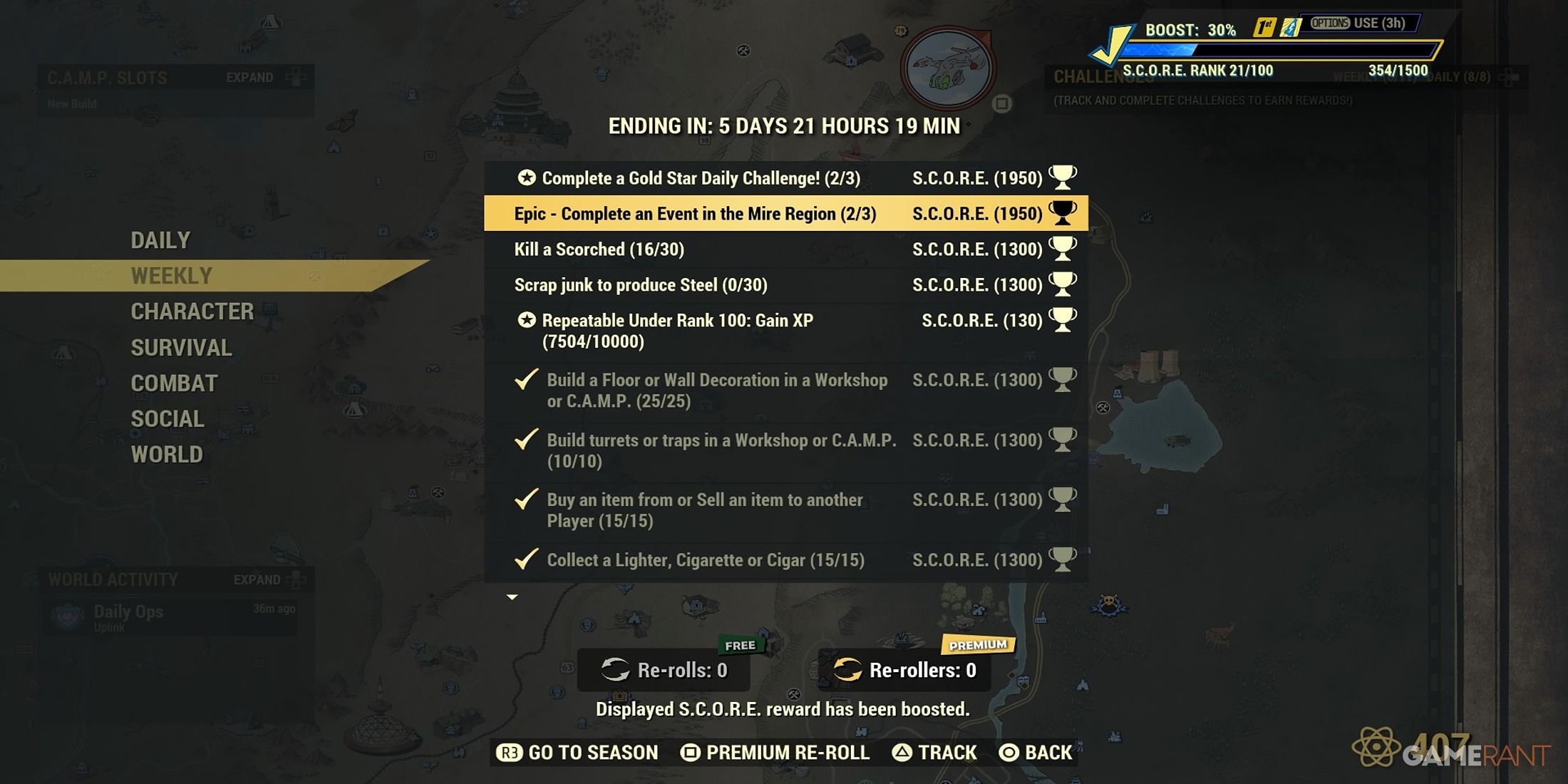 Weekly challenges in Fallout 76