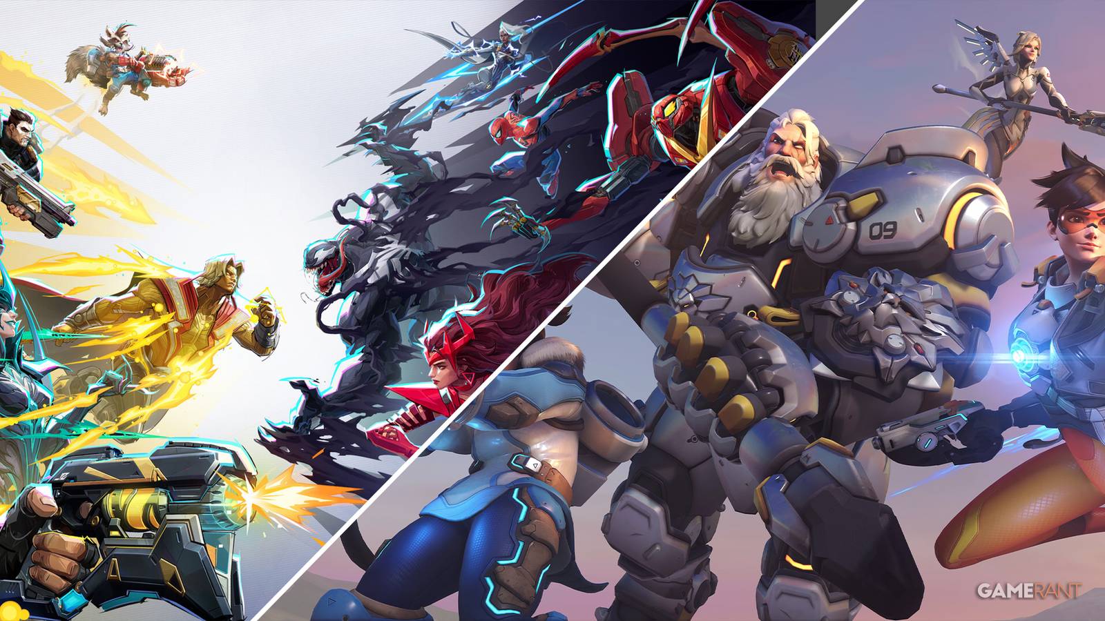 Marvel Rivals and Overwatch 2 official art two image collage