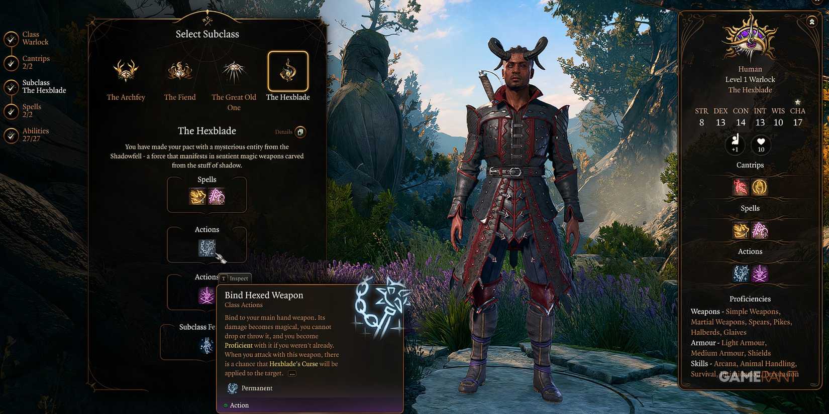 Wyll Selecting The Hexblade Warlock Subclass In Baldur's Gate 3