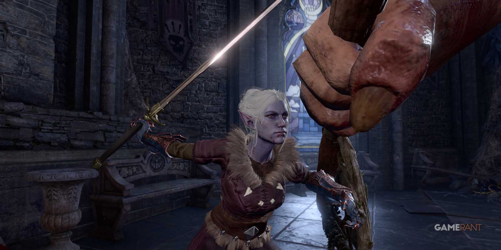 Baldur's Gate 3 Patch 8 showing a powerful multiclass of Paladin and Hexblade Warlock in action