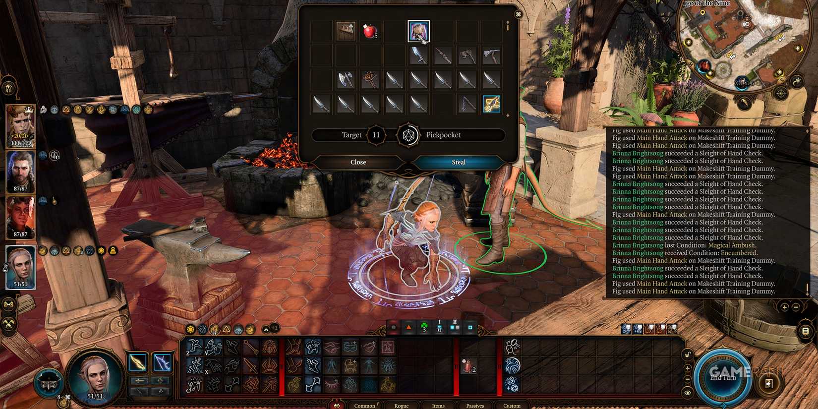 Character pickpocketing Dammon in Baldur's Gate 3