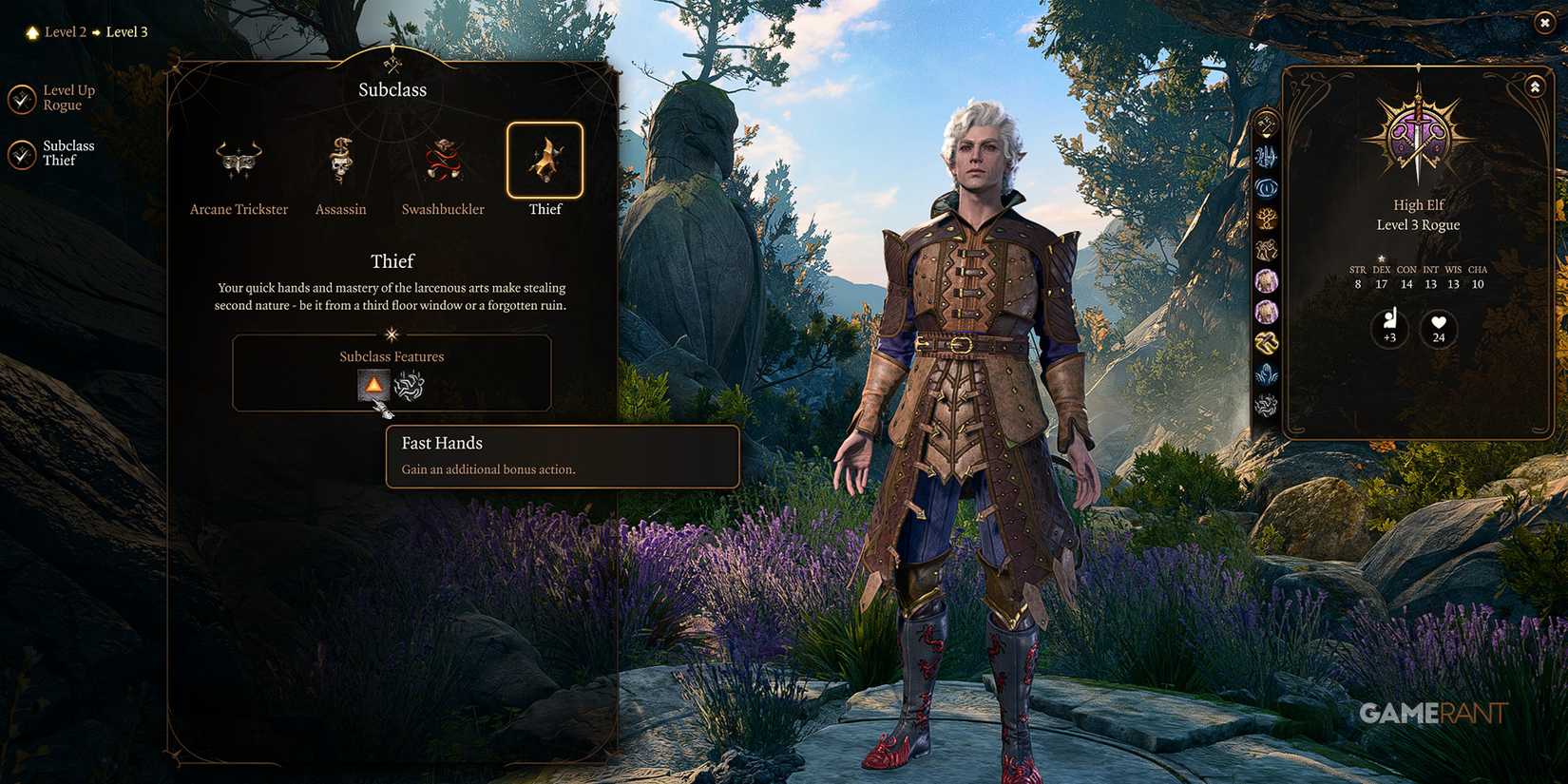 Astarion Choosing the Thief Subclass for Rogue in Baldur's Gate 3