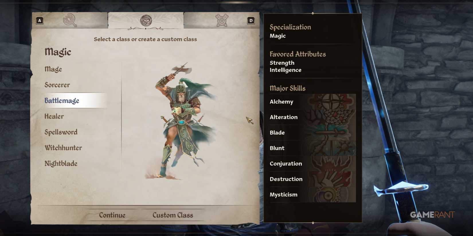 Battlemage serves as a best beginner class in Oblivion Remastered, giving players access to powerful spells while still wielding melee weapons