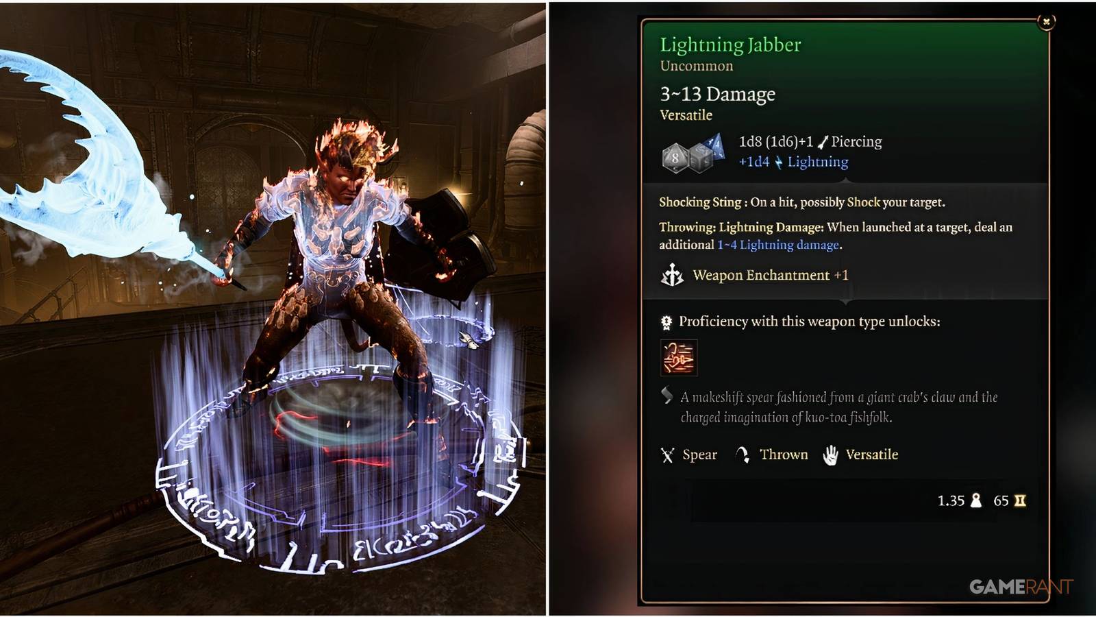 Karlach wielding the Lightning Jabber in Baldur's Gate 3