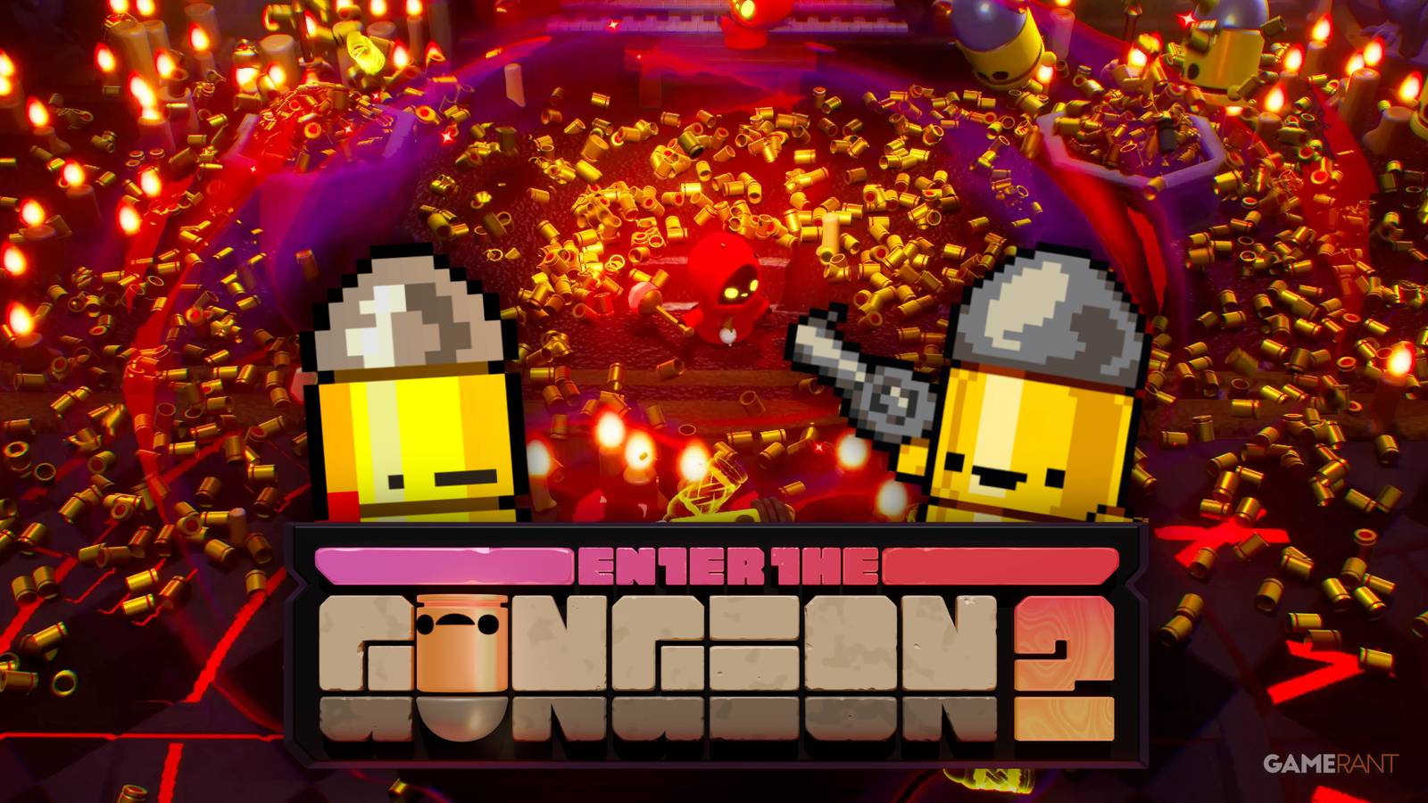 Two Bulletkin overlaid on top of Enter the Gungeon 2's reveal trailer.