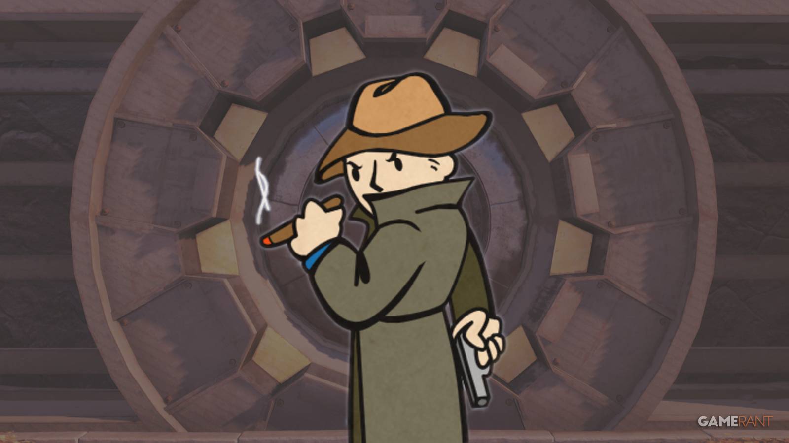 Fallout 76 Vault 76 with Mysterious Stranger VATS NPC Official Perk Card Art edit GAMERANT