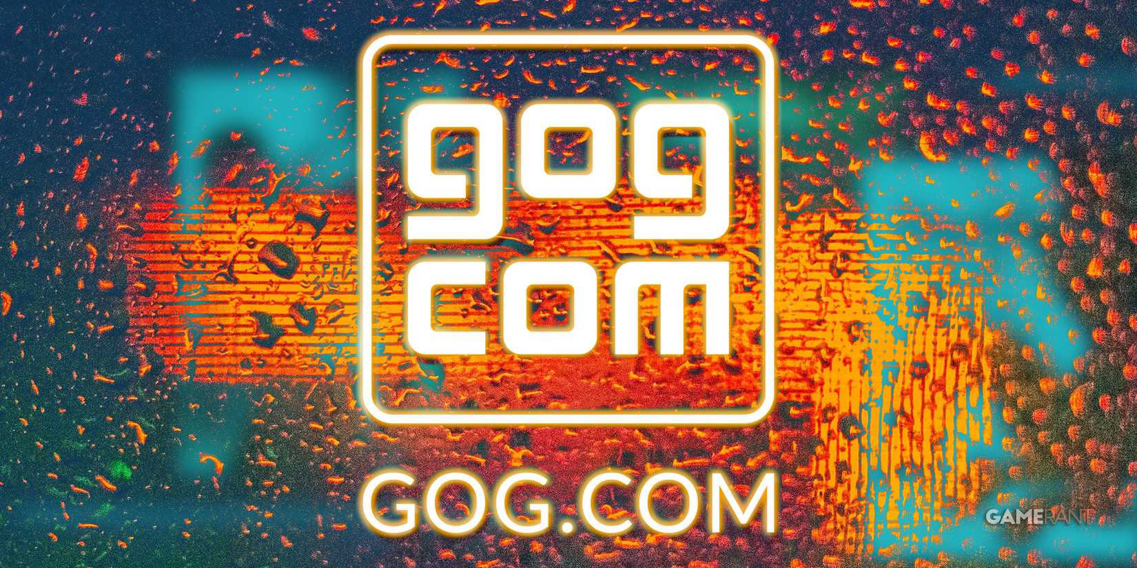 Good Old Games GOG dot com white and glowing logo on abstract background