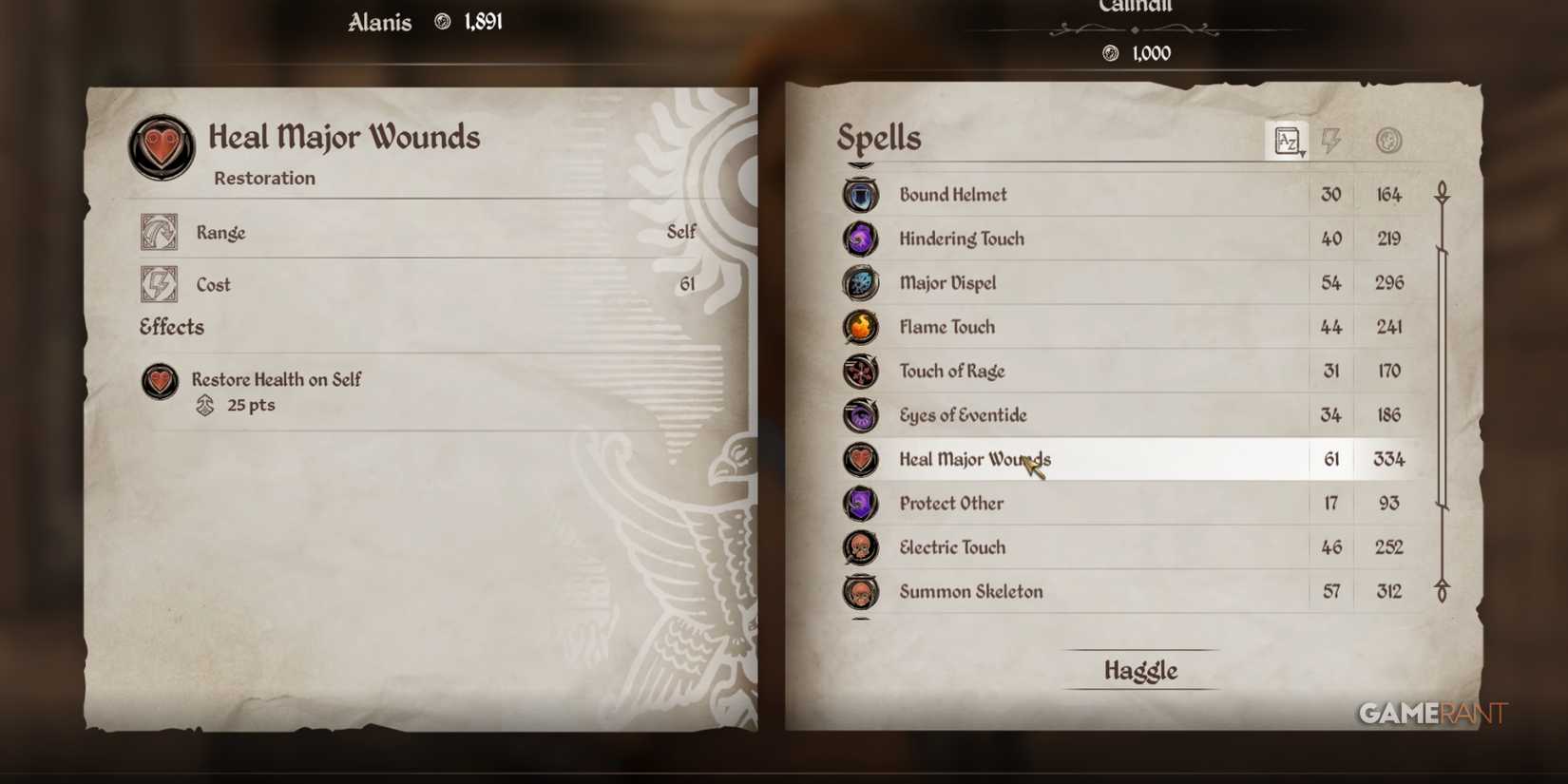 Heal Major Wounds spell, essential magic and one of the best items to buy in Oblivion Remastered