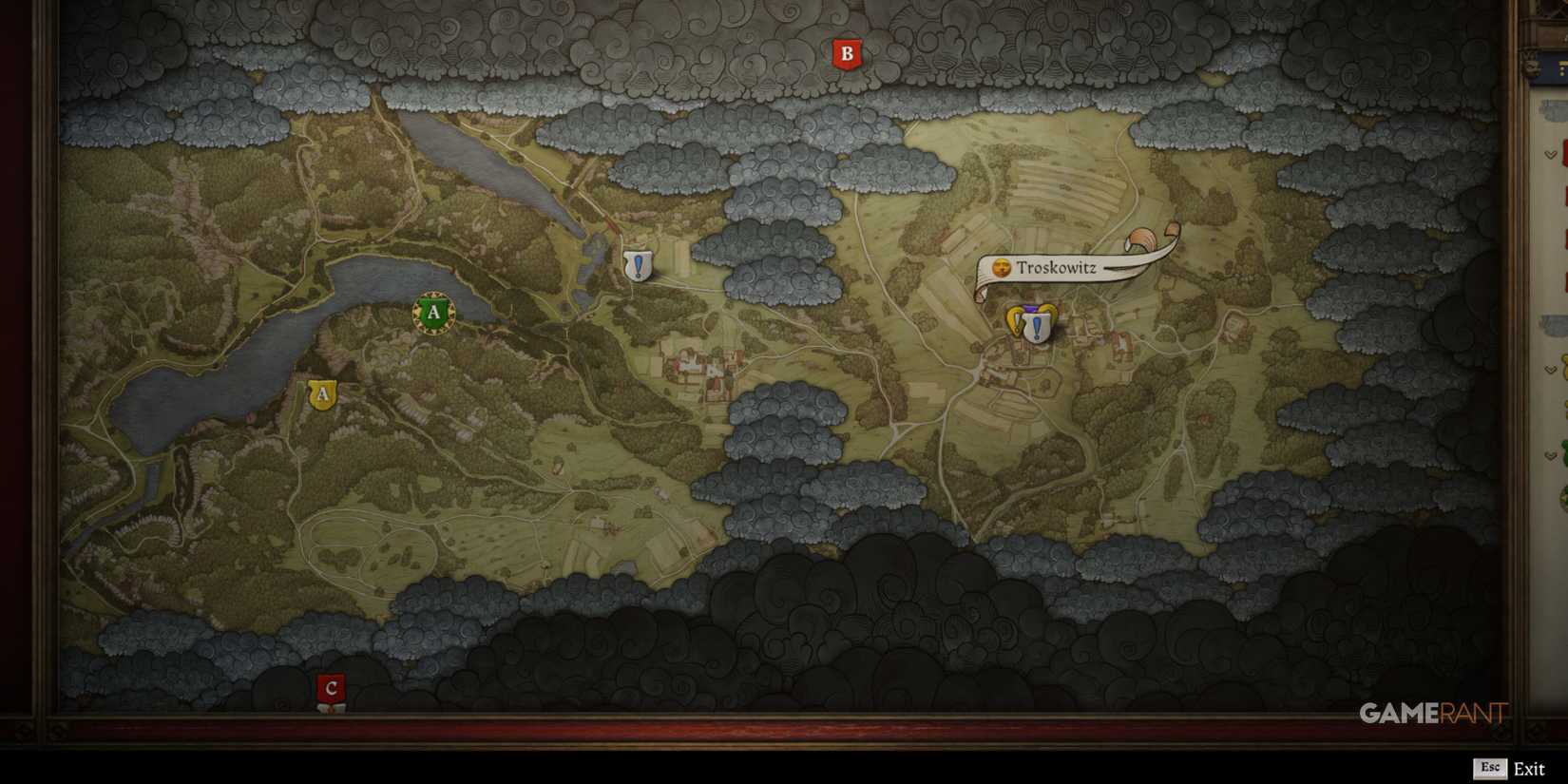 Map of Kingdom Come Deliverance 2 without Henry's marker visible on the screen