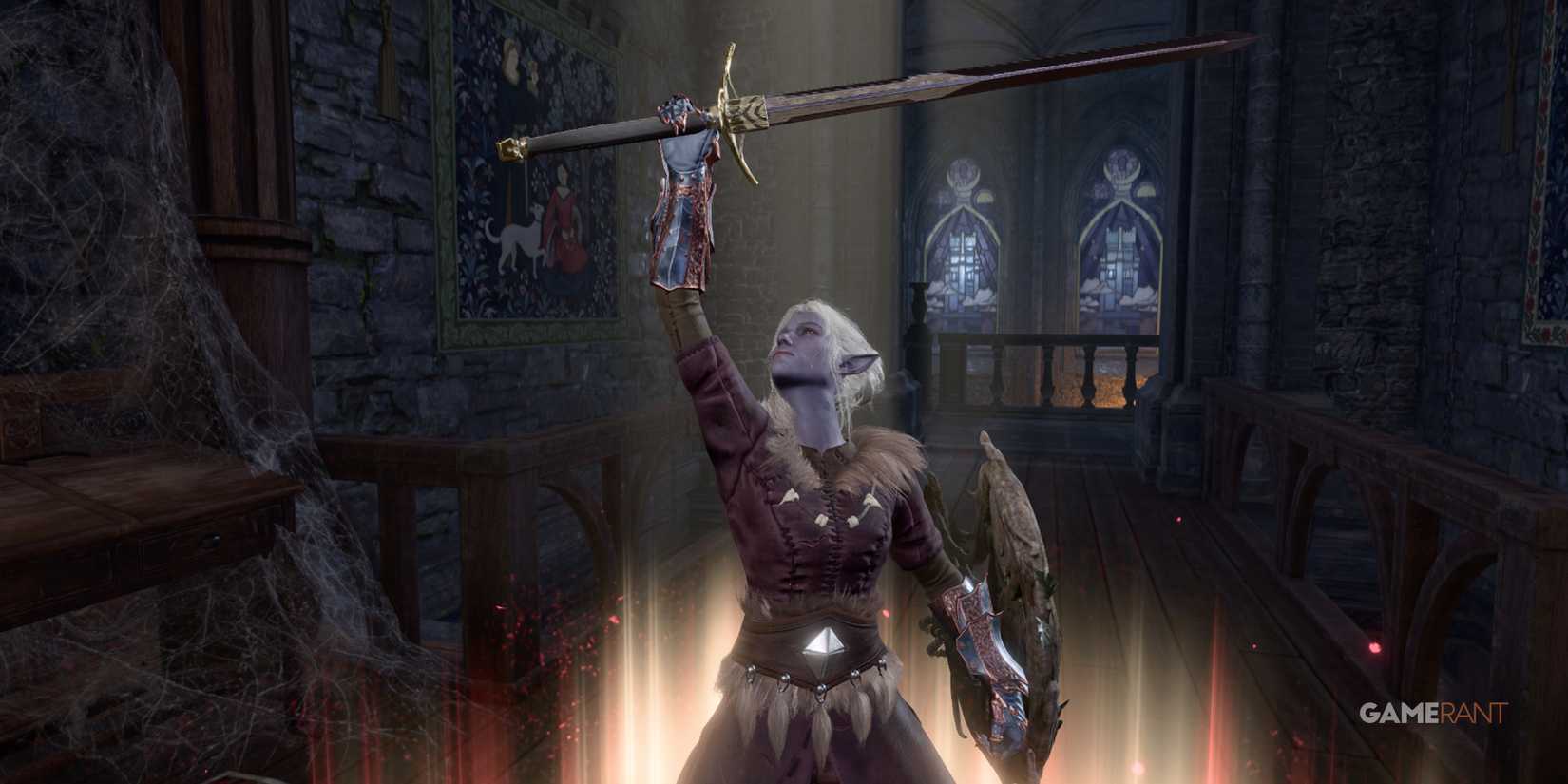 Minthara wielding a cursed blade in a Patch 8 multiclass with Hexblade Warlock in Baldur's Gate 3