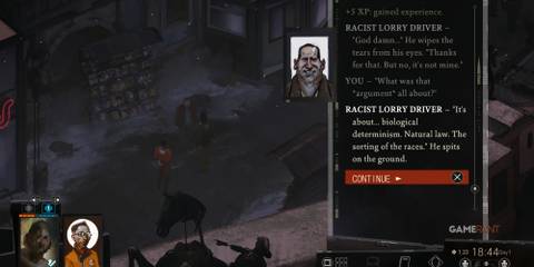 8 Video Games Where the Main Character is Psychologically Broken talking to a racist lorry driver