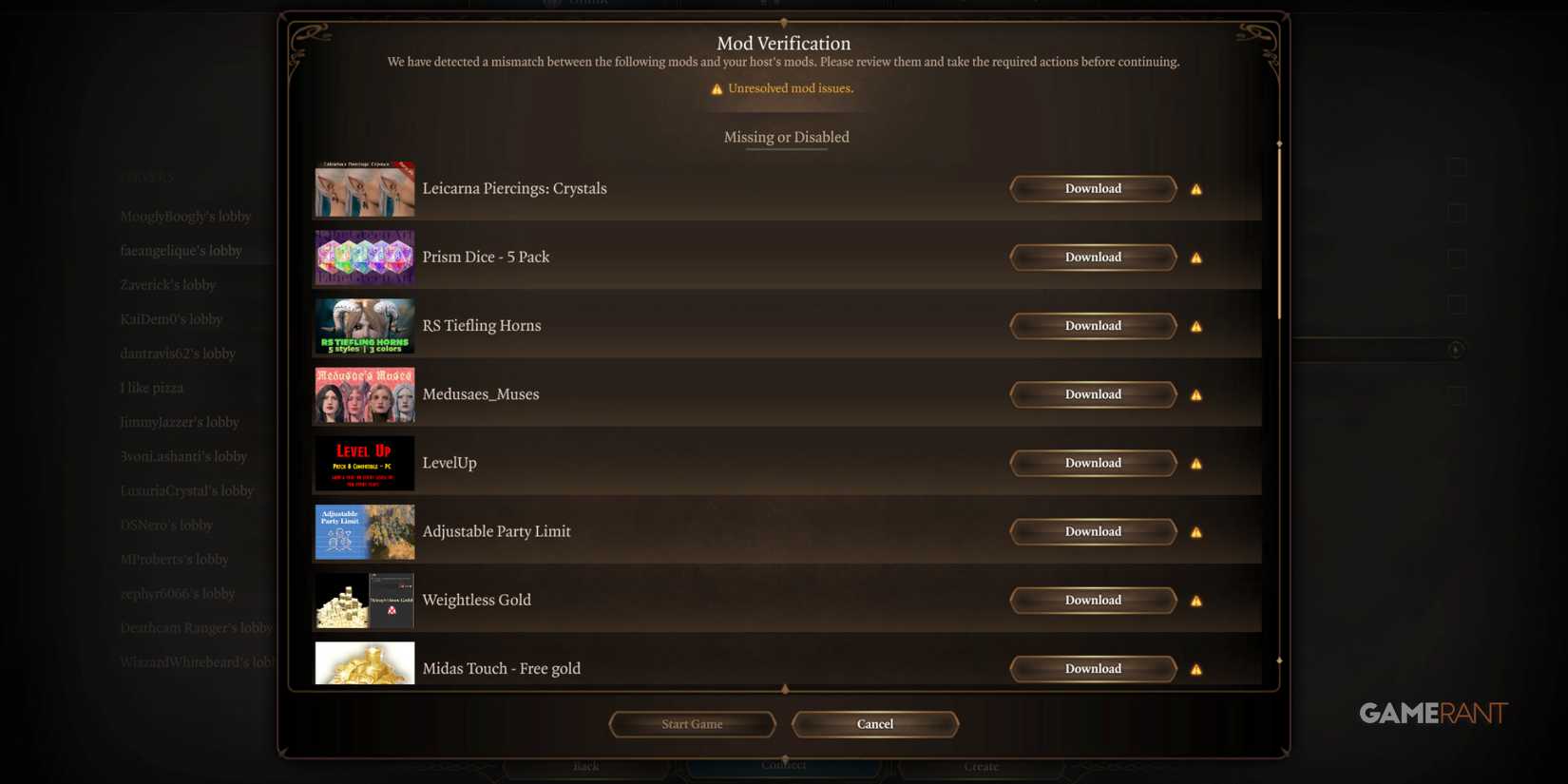 Mods to download in a Online Lobby Bg3