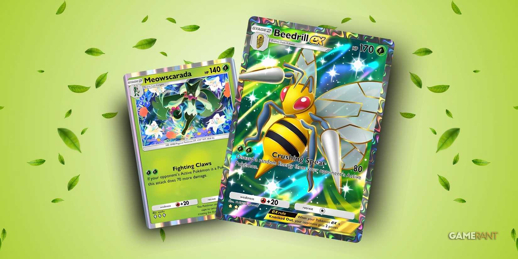 beedrill ex and meowscarada cards in pokemon tcg pocket.