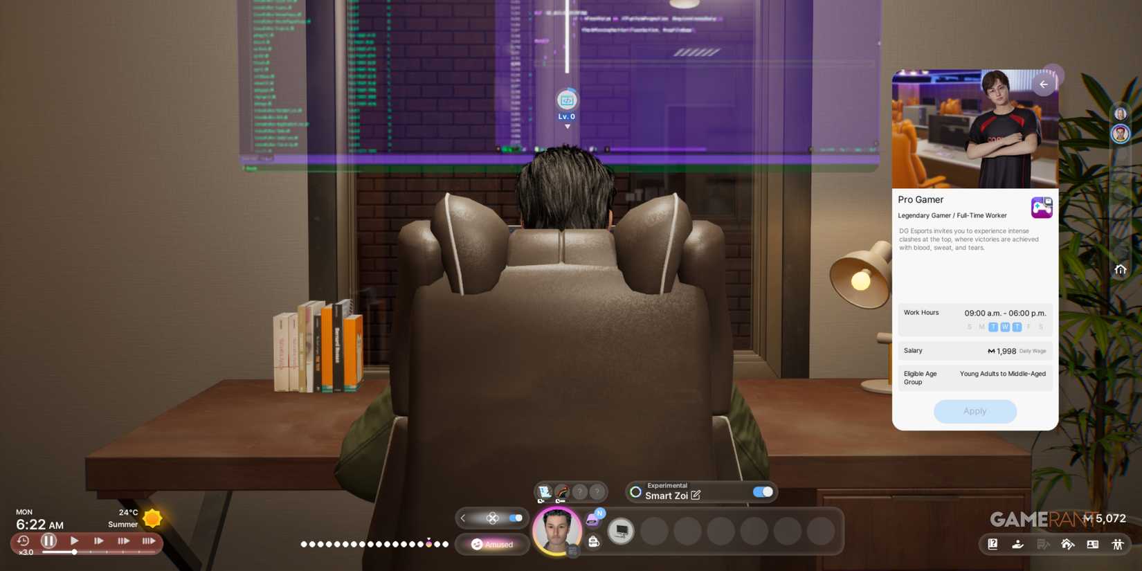 Pro Gamer career at DG Esports, 9 to 6, offers M1,998 per day, combining high pay with passion in Inzoi