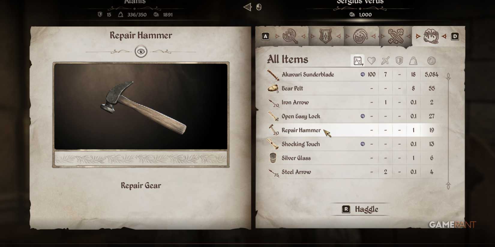 Repair Hammer, one of the best items to buy in Oblivion Remastered to keep gear in top condition