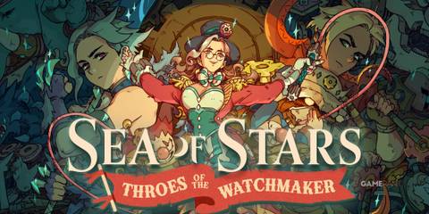 Sea of Stars Throes of the Watchmaker DLC key art with custom glowing logo 2x1 composite edit