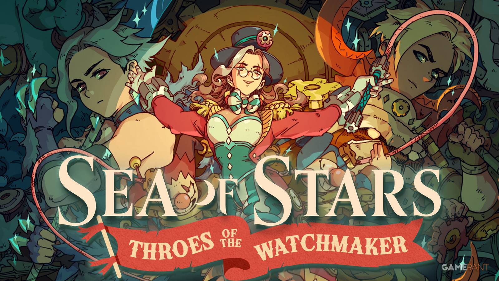 Sea of Stars Throes of the Watchmaker DLC key art with custom glowing logo 2x1 composite edit