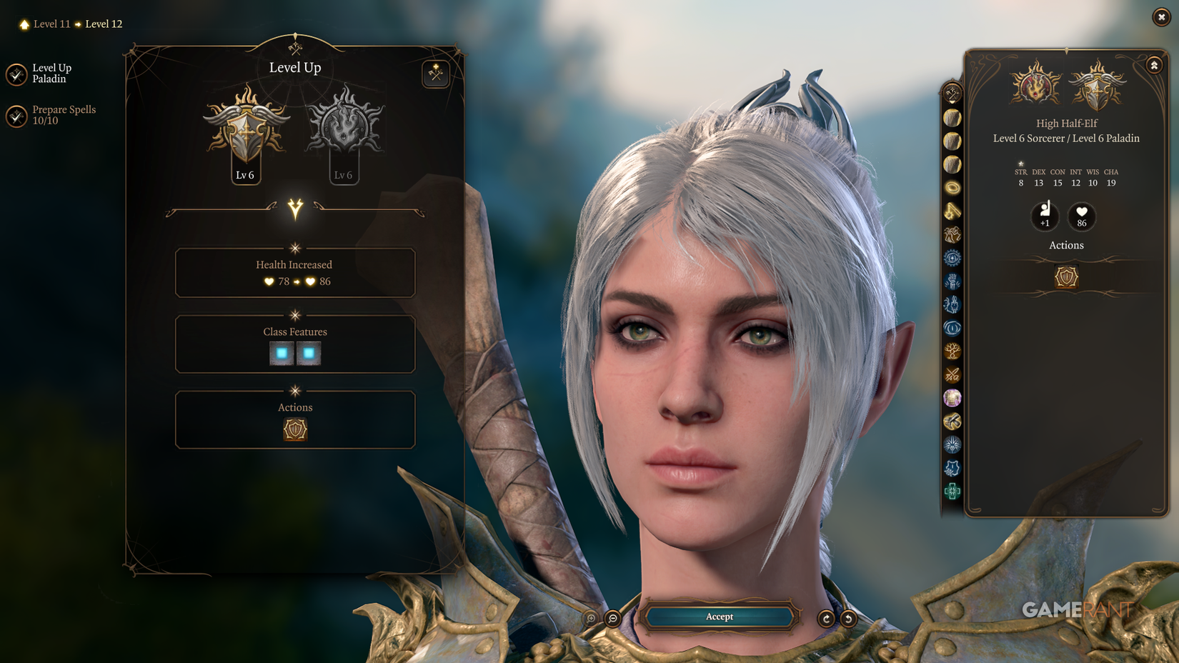 shadowheart at level 12 in bg3 with a mod for patch 8