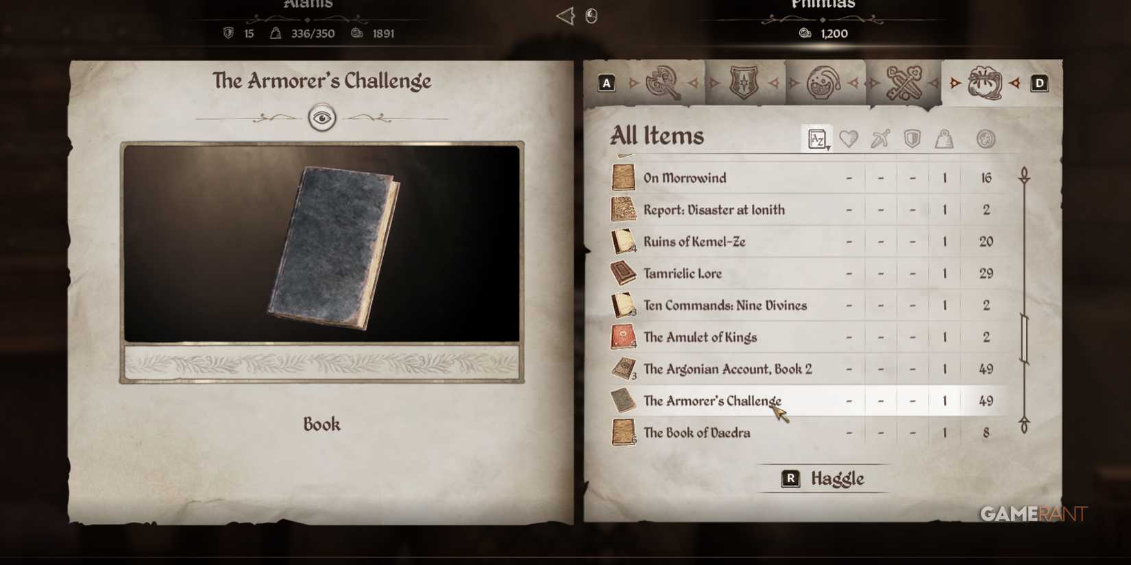 The Armorer’s Challenge Skill Book, one of the best items to buy in Oblivion Remastered for fast skill boosts
