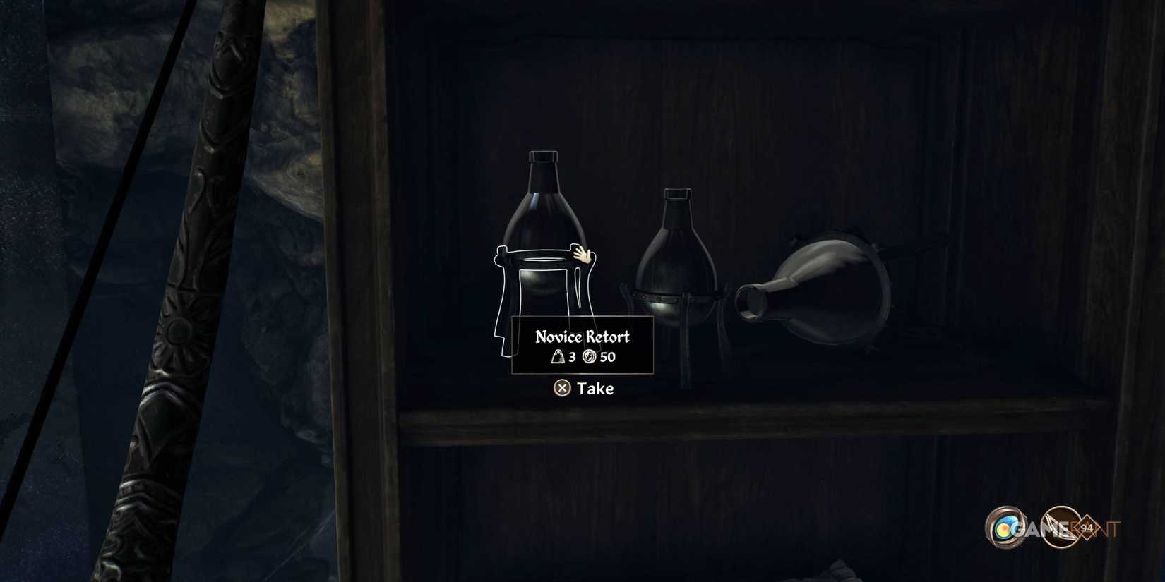 A player picking up a Novice Retort in The Elder Scrolls 4: Oblivion Remastered