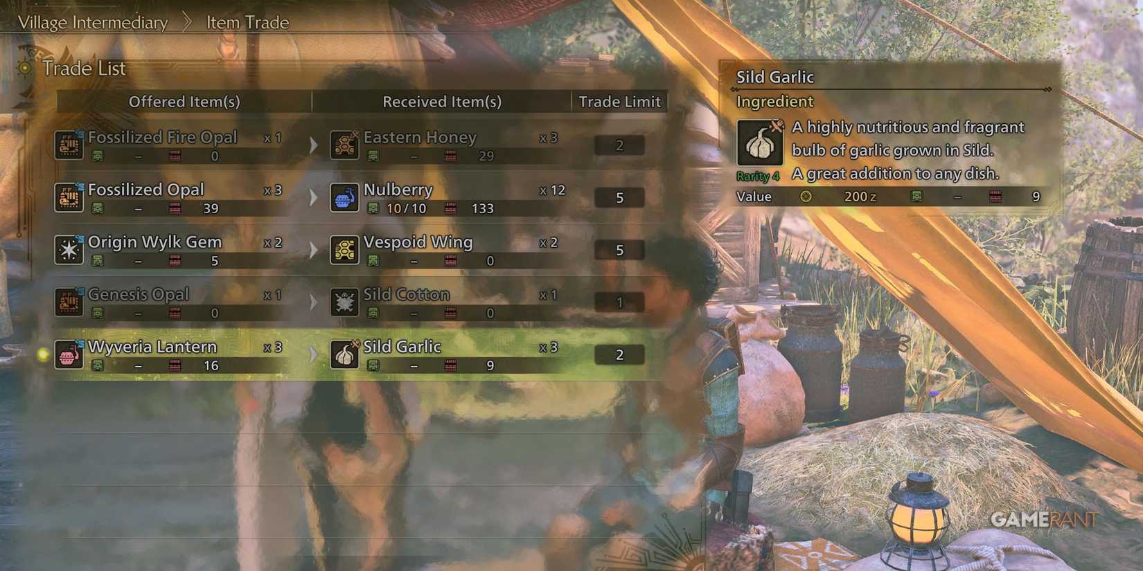 Trading for Sild Garlic in Monster Hunter Wilds