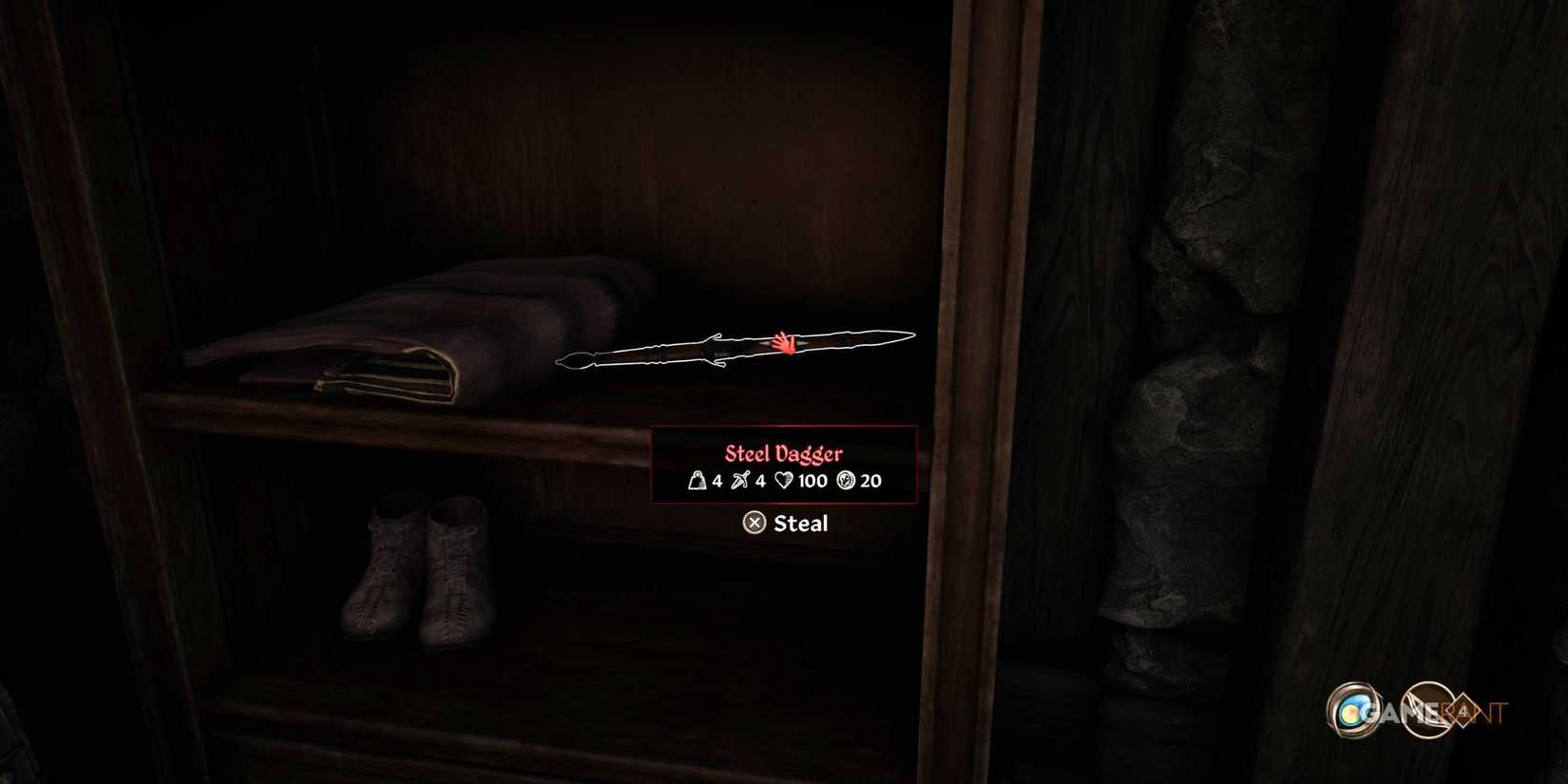 A player stealing a Steel Dagger in The Elder Scrolls 4: Oblivion Remastered