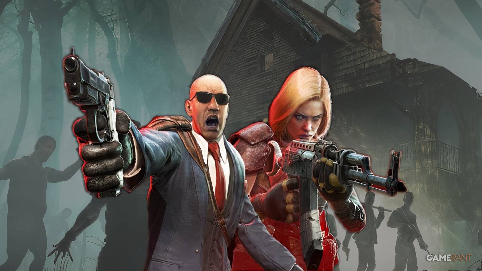 7 Days to Die Game Official Art Background with Players holding Assautl Rifle and Pistol edit GAMERANT