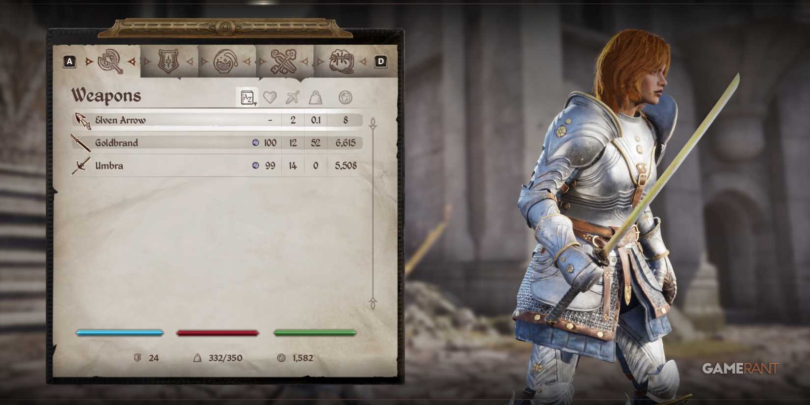 A warrior wields Goldbrand, a sleek and deadly Daedric Artifact sword in Oblivion Remastered with fire enchantment