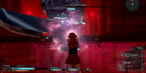 Cater fights a level 21 Iron Giant inside Pandæmonium’s red chamber in Final Fantasy Type-0 HD’s Chapter 8