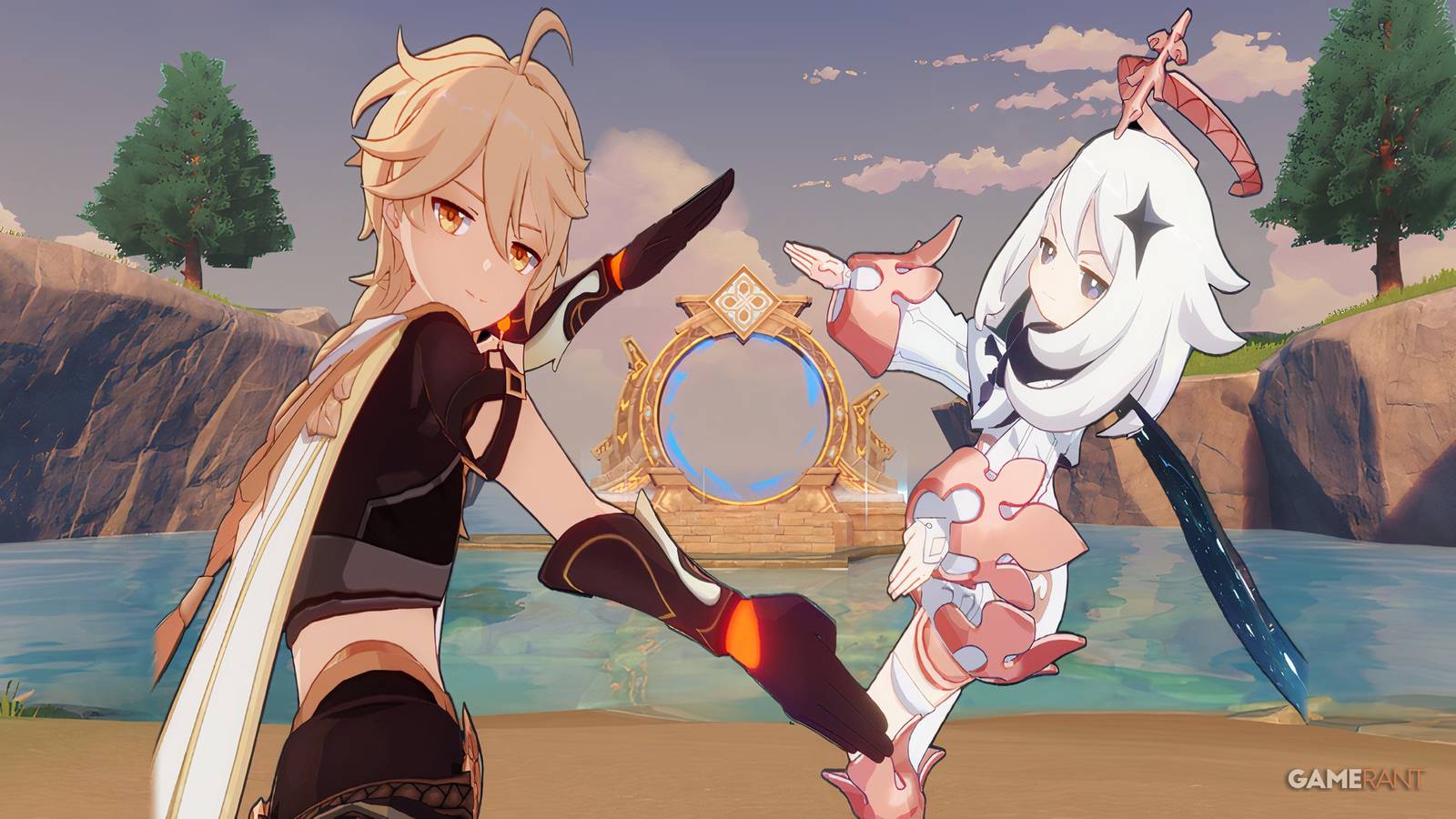 Genshin Impact Spiral Abyss Endgame Activity Entrance with Paimon and Traveler Reveal Meme Template GAMERANT Featured Image crop