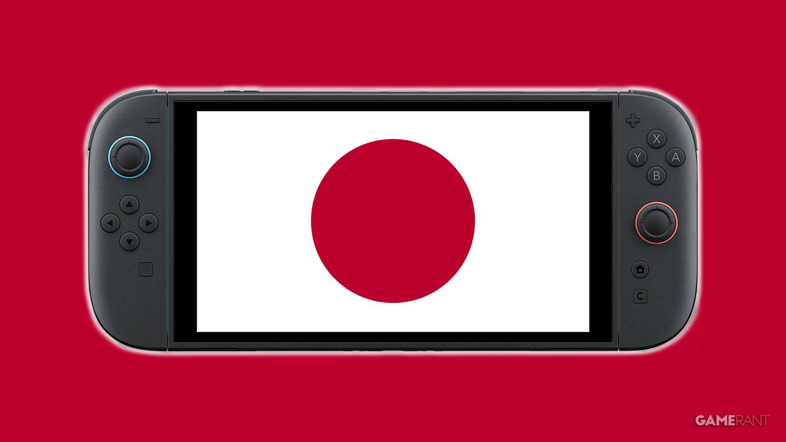Glowing Nintendo Switch 2 displaying flag of Japan 2x1 composite