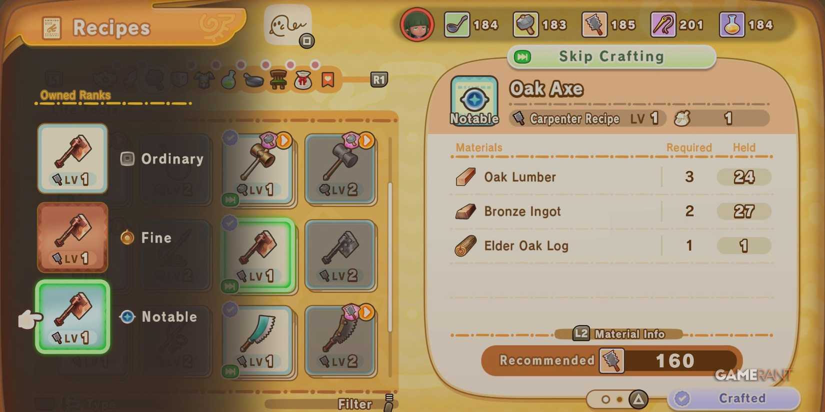 Crafting an Oak Axe in Fantasy Life I: The Girl Who Steals Time
