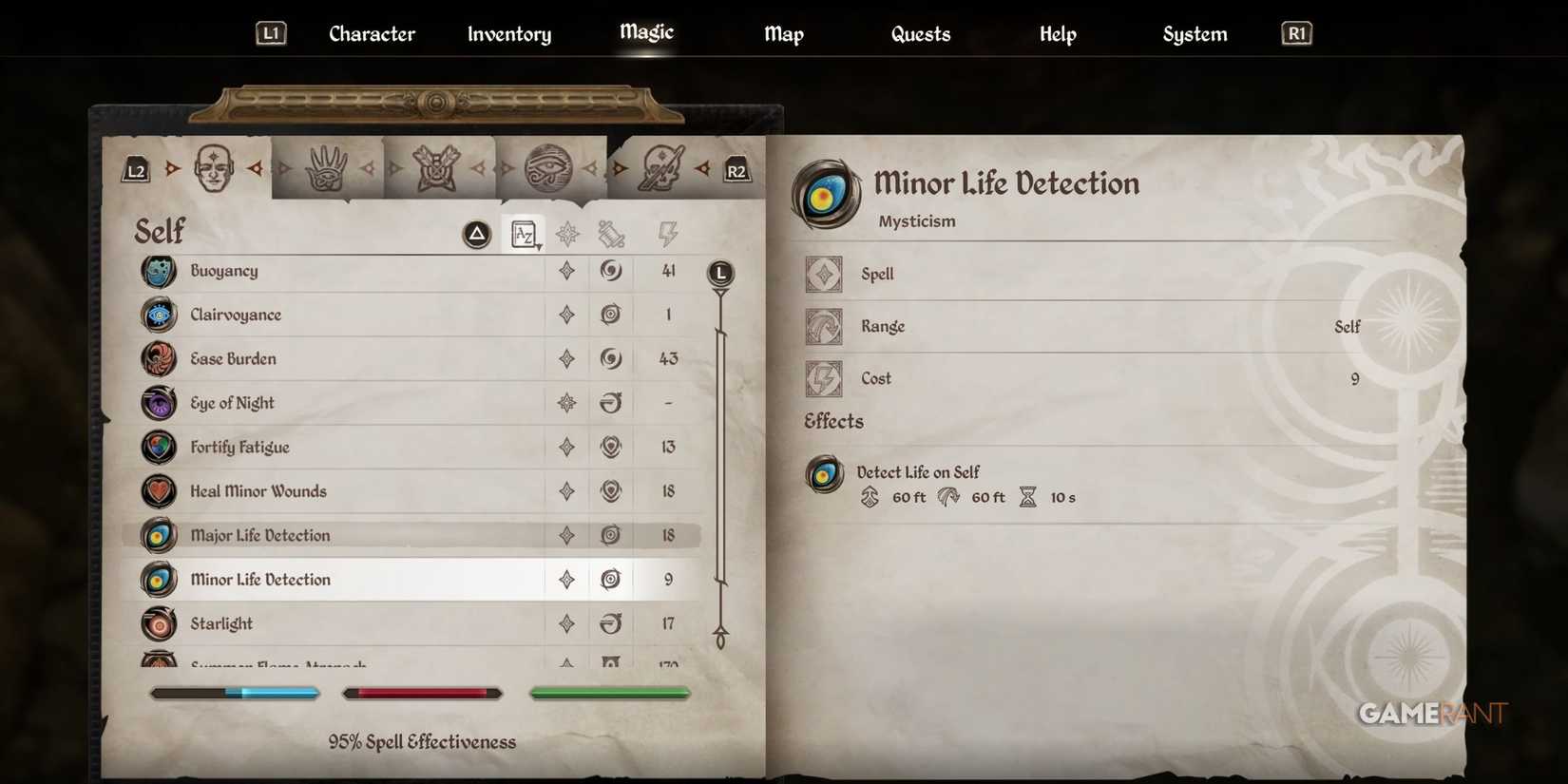 Minor Life Detection spell in Oblivion Remastered