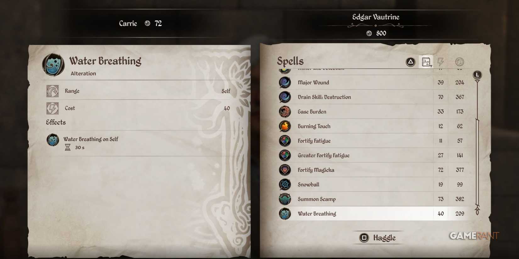 Water Breathing spell in Oblivion Remastered