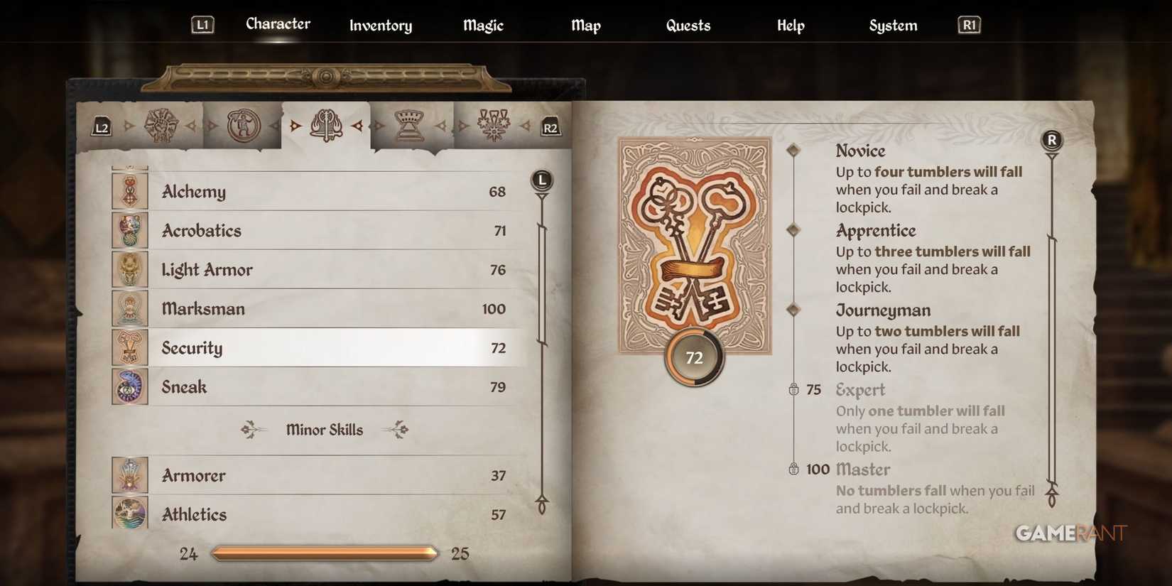 Security skill in Oblivion Remastered