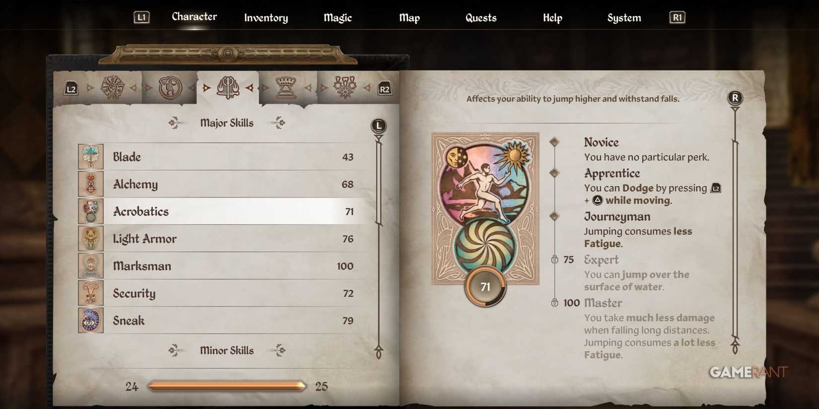 Acrobatics skill in Oblivion Remastered 