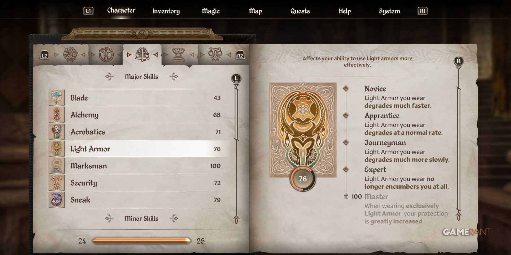 Light Armor skill in Oblivion Remastered