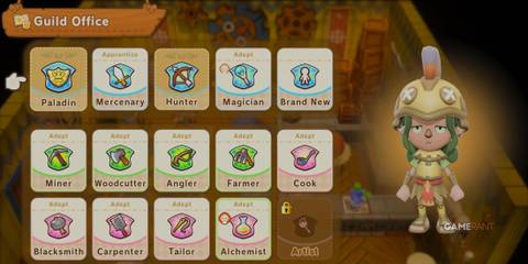 A player choosing Paladin at the Guild Office in Fantasy Life I: The Girl Who Steals Time