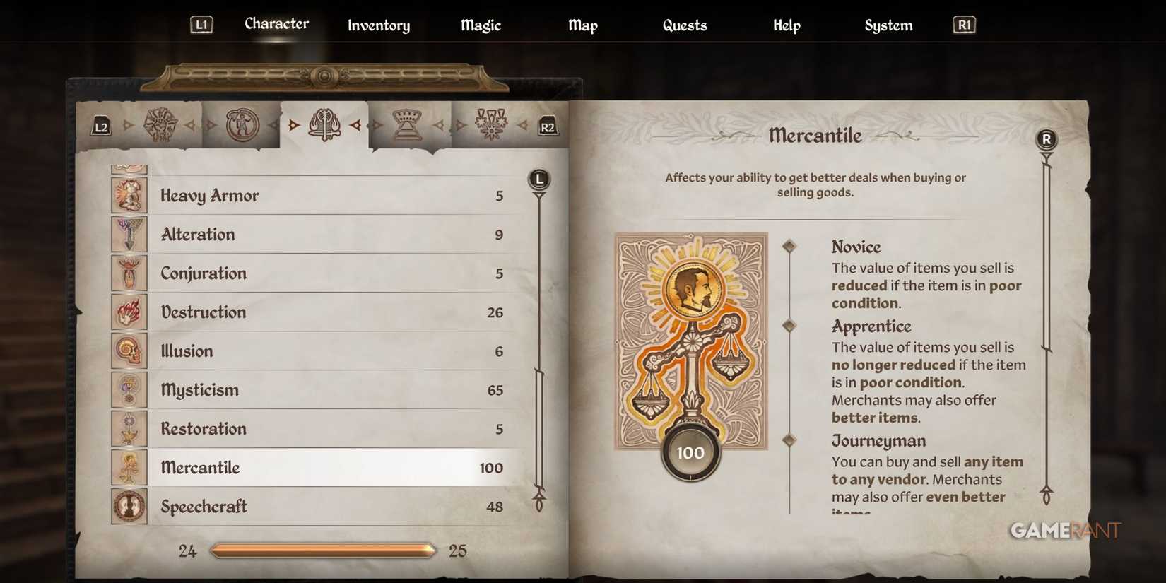 Mercantile skill in Oblivion Remastered