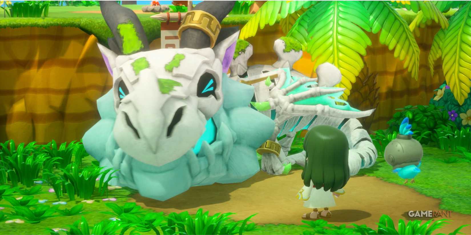 The player looking at a bone dragon in Fantasy Life: The Girl Who Steals Time