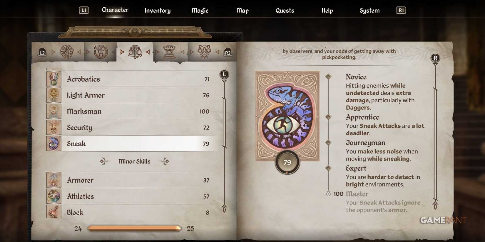 Sneak skill in Oblivion Remastered
