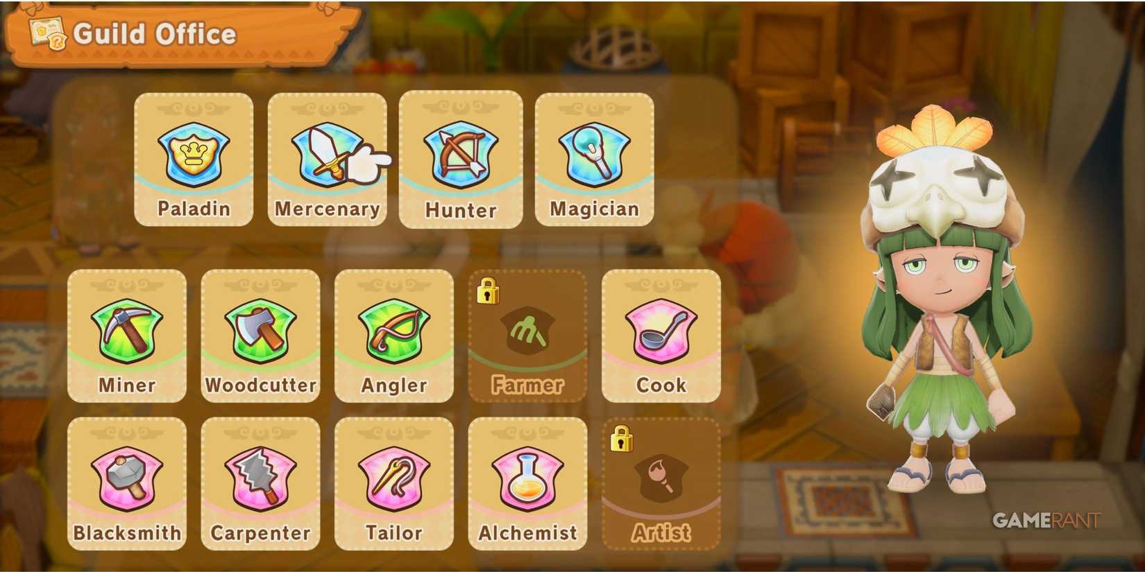 A player selecting a life in Fantasy Life I: The Girl Who Steals Time